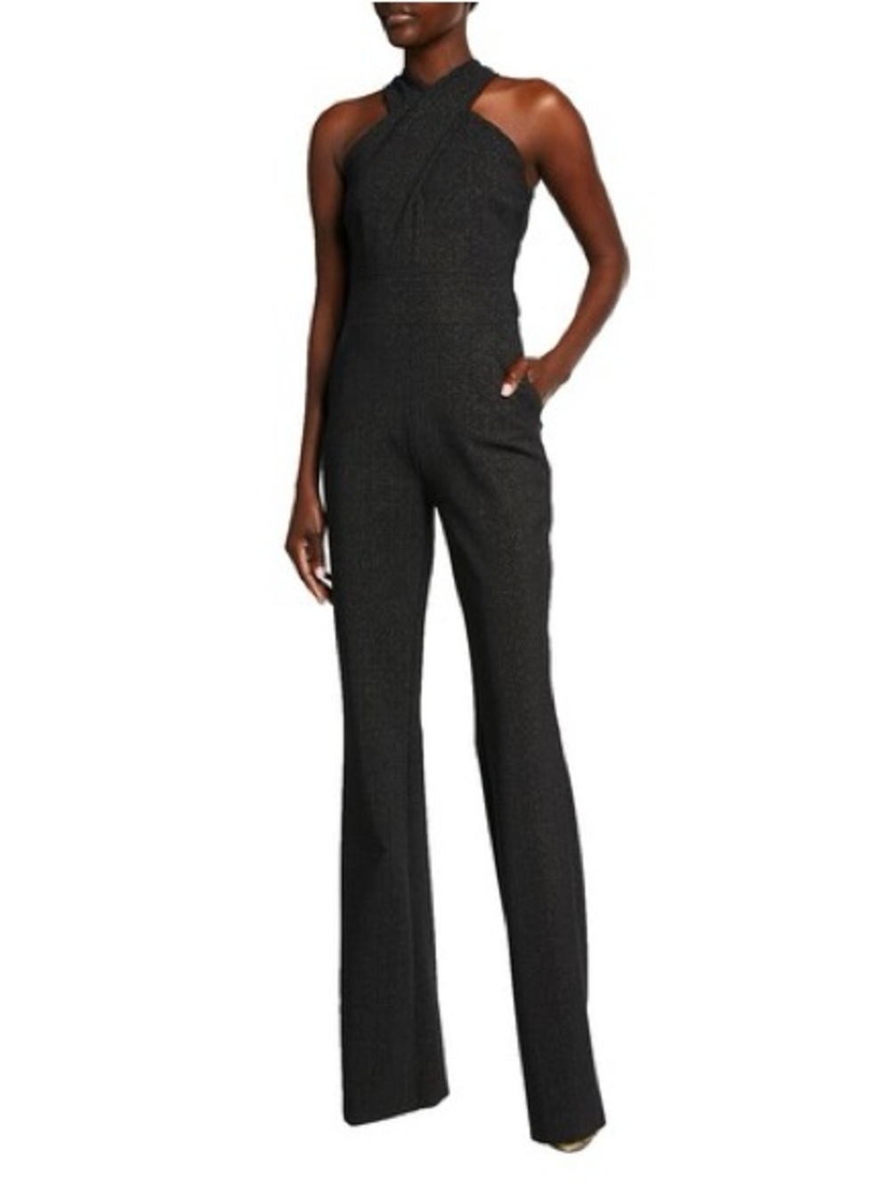 Chiara Boni Le Petite Robe Black Metallic Keyhole Halter Jumpsuit size 48 US 12